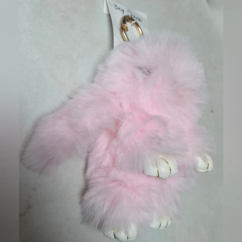 Novelty Fluffy Pink Bunny Keychain Charm Accessory